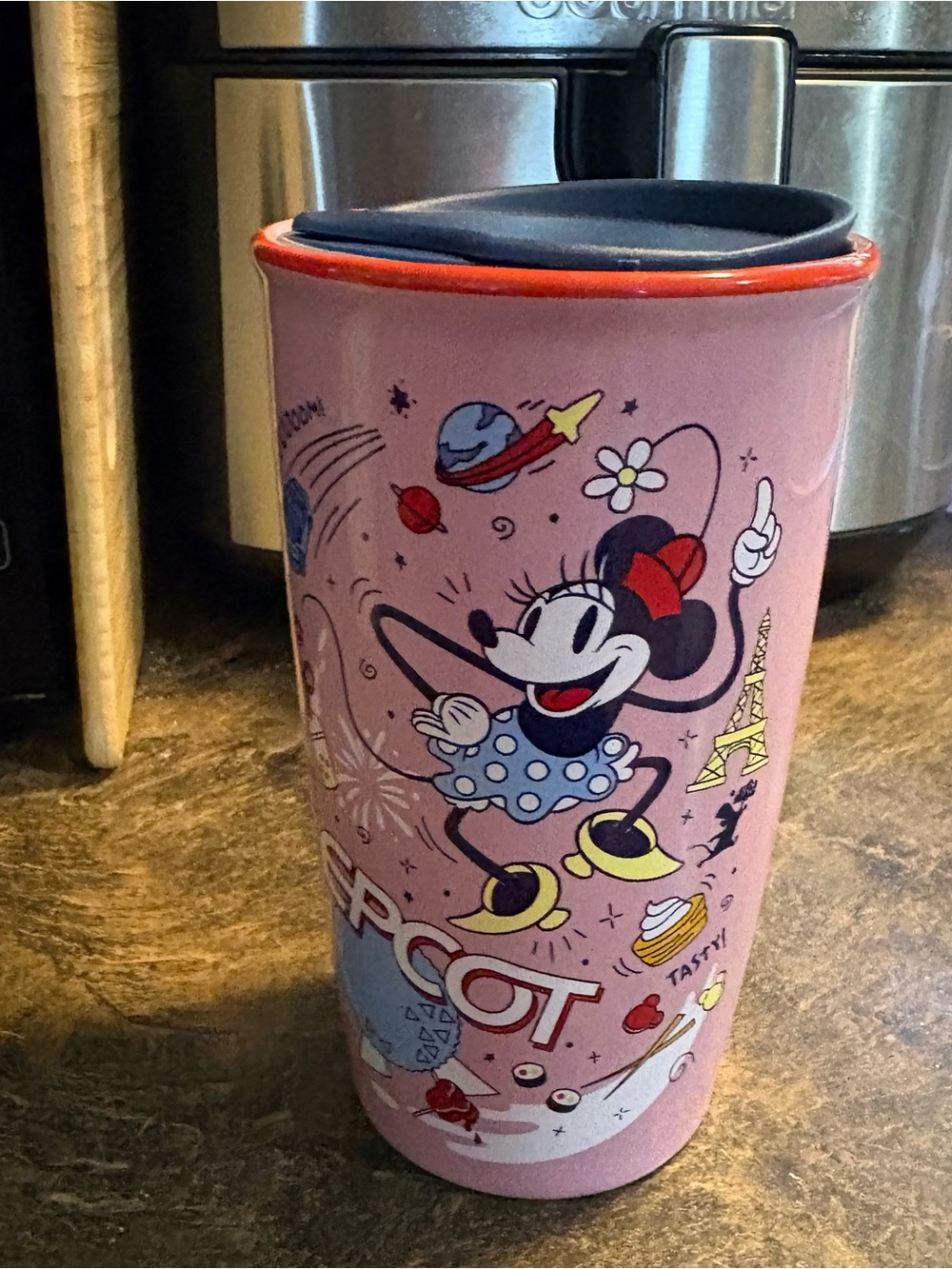 Starbucks Pink Minnie Mouse EPCOT Travel Tumbler with Navy Lid